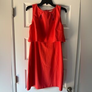 Trina Turk Coral Cutout Faux Overlay Midi Dress size 6